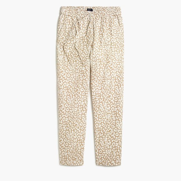 🎉HP🎉 NEW J.Crew Linen Leopard Drawstring Pants Elastic Waist Tan White Sz 14 - Picture 2 of 12